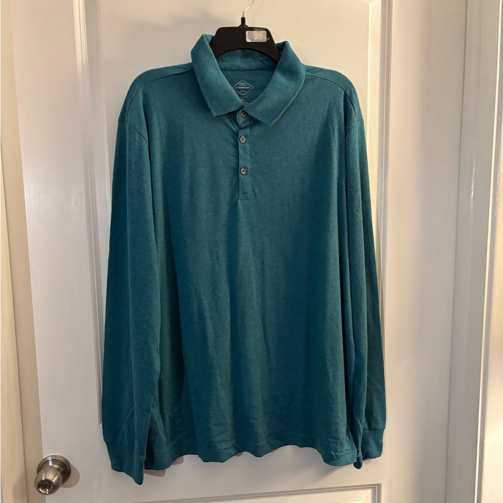 St Johnβs Bay Teal Long-Sleeve Polo Shirt - Classic Menβs Casual Sz XL New